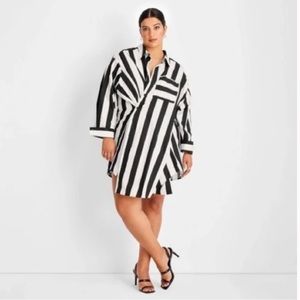 Asymmetrical Black and White Striped Dress